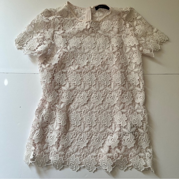 Zara Basic Guipure Lace Top Blouse Short Sleeve Lined Tank Top Floral Pink Sz XS - Picture 4 of 14